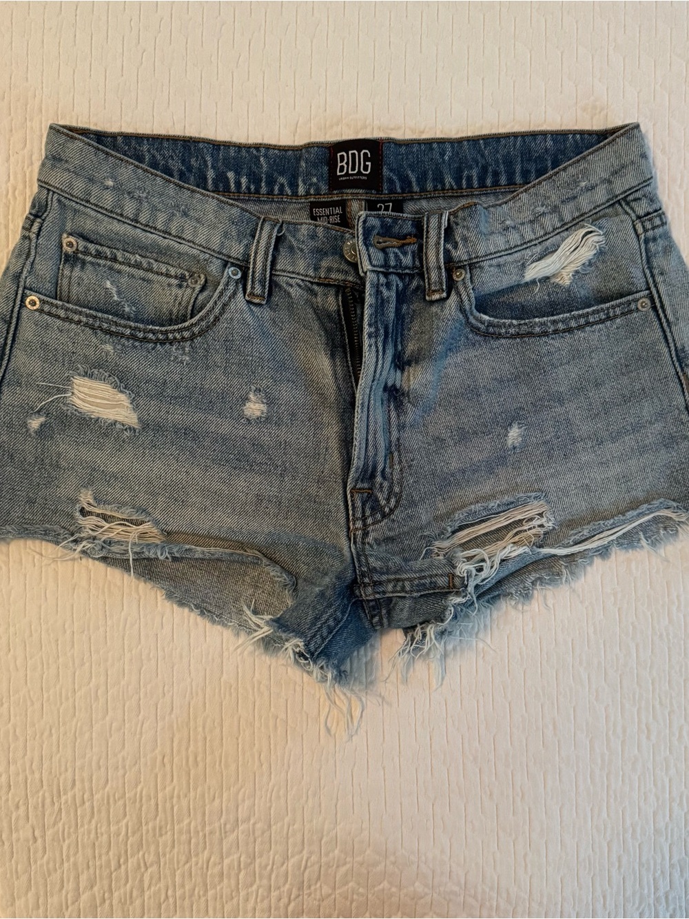 BDG Distressed Denim Shorts in Light Blue - Size 27